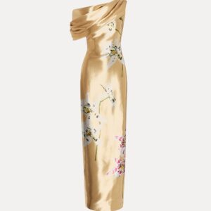 Gold Organza Robe with Orchid Accents